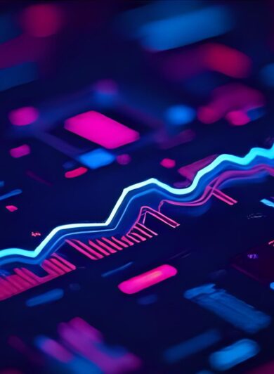 Abstract data visualization comparing two sales intelligence concepts with geometric shapes on a dark background