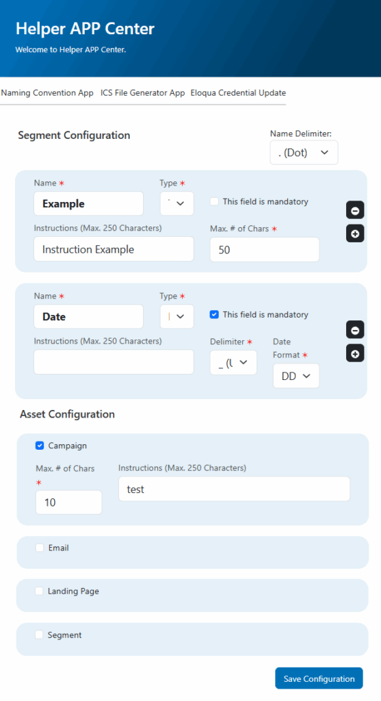 Helper App Center Admin Configuration