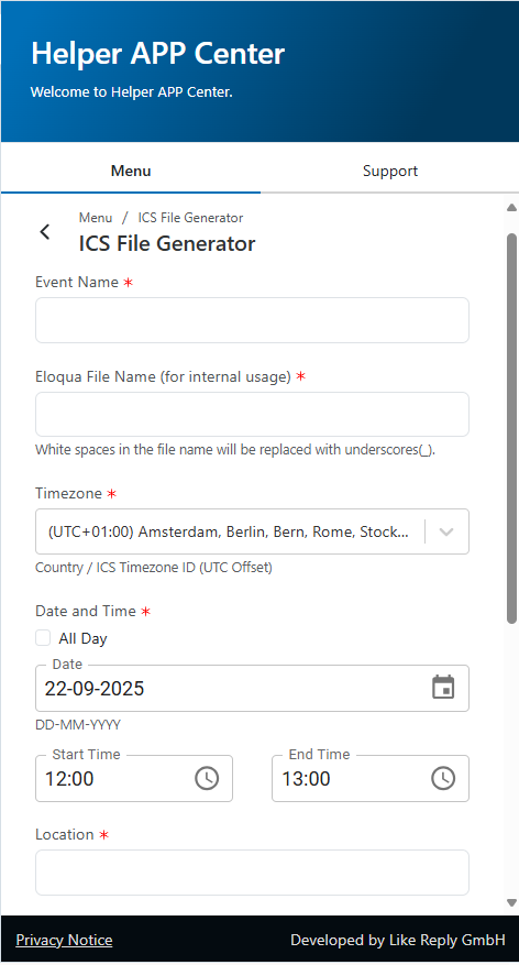 Create and store ICS files directly in Eloqua.